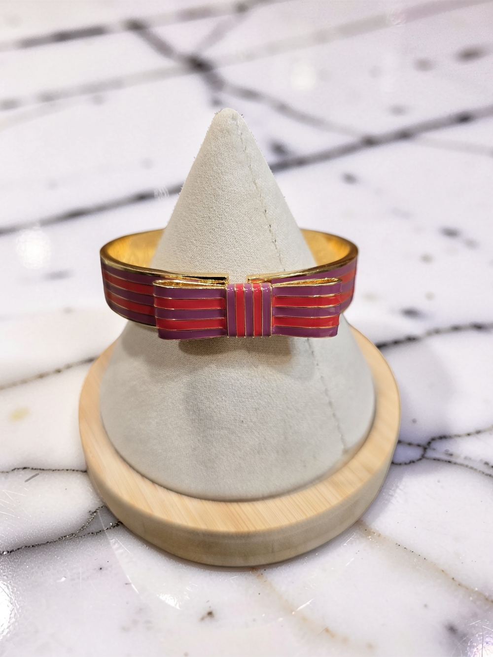 Authentic Coach Poppy Striped Bow Enamel Bangle Bracelet